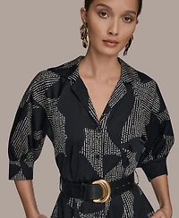 Donna Karan New York Women's Spread Collar Midi Shirt Dress