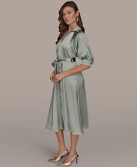 Donna Karan New York Women's Spread Collar Midi Shirt Dress