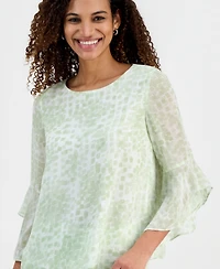 Kasper Women's Printed Ruffle-Sleeve Blouse
