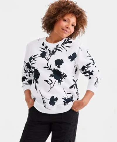 Style Co Womens Printed Fleece Crewneck Sweatshirt Macys Exclusive