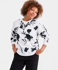 Style Co Womens Printed Fleece Crewneck Sweatshirt Macys Exclusive