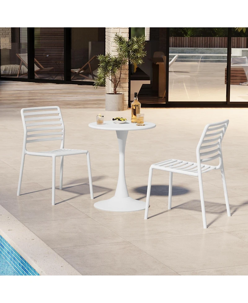 WestinTrends 3-Piece Outdoor Metal Round Dining Table Set With Stackable Resin Patio Dining Chairs
