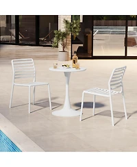 WestinTrends 3-Piece Outdoor Metal Round Dining Table Set With Stackable Resin Patio Dining Chairs