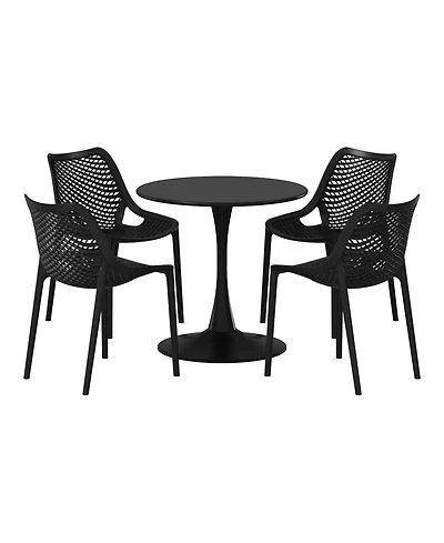 5-Piece Outdoor Indoor Round Metal Dining Table Set And Stackable Resin Patio Side Chairs