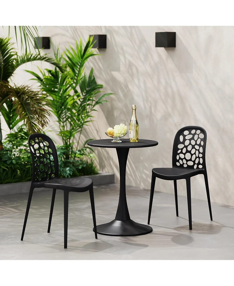 WestinTrends 3-Piece Outdoor Indoor Metal Patio Dining Table Set With Stackable Polypropylene Side Chairs