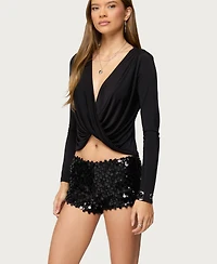 Edikted Women's Draped V Neck Long Sleeve Top