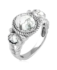 American West Jewelry Sterling Silver White Howlite 3-Stone Ring