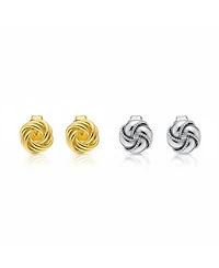 Bling Jewelry Classic Set of 2 Love Knot Ball Silver Braided Edge & Gold Plated Twisted Rope Stud Earrings Sterling Silver