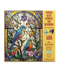 SunsOut Stained Glass Flowers and Bluebirds 500 piece Jigsaw Puzzle for Adults