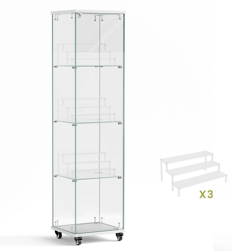 Streamdale Furniture 4 Tier Glass Display Cabinet with Lock, Wheels, and Acrylic Shelves