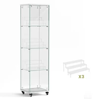 Streamdale Furniture 4 Tier Glass Display Cabinet with Lock, Wheels, and Acrylic Shelves