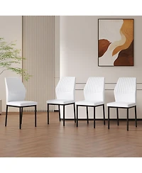 Streamdale Furniture Luxury White Pu Dining Chairs - Set of 4 Black Metal Legs