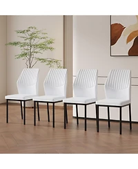 Streamdale Furniture Luxury White Pu Dining Chairs - Set of 4 Black Metal Legs