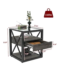 Streamdale Furniture Modern End Table with Drawer - Rustic Nightstand