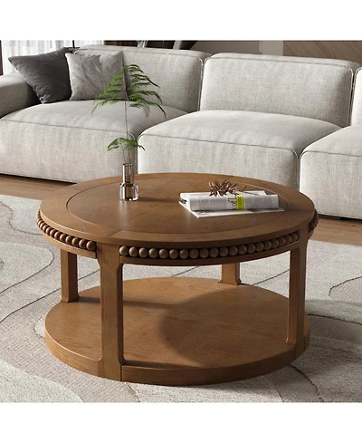 Streamdale Furniture 31.5" Round Wood Coffee Table - Two-Tier, Sturdy Legs