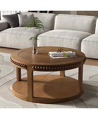Streamdale Furniture 31.5" Round Wood Coffee Table - Two-Tier, Sturdy Legs