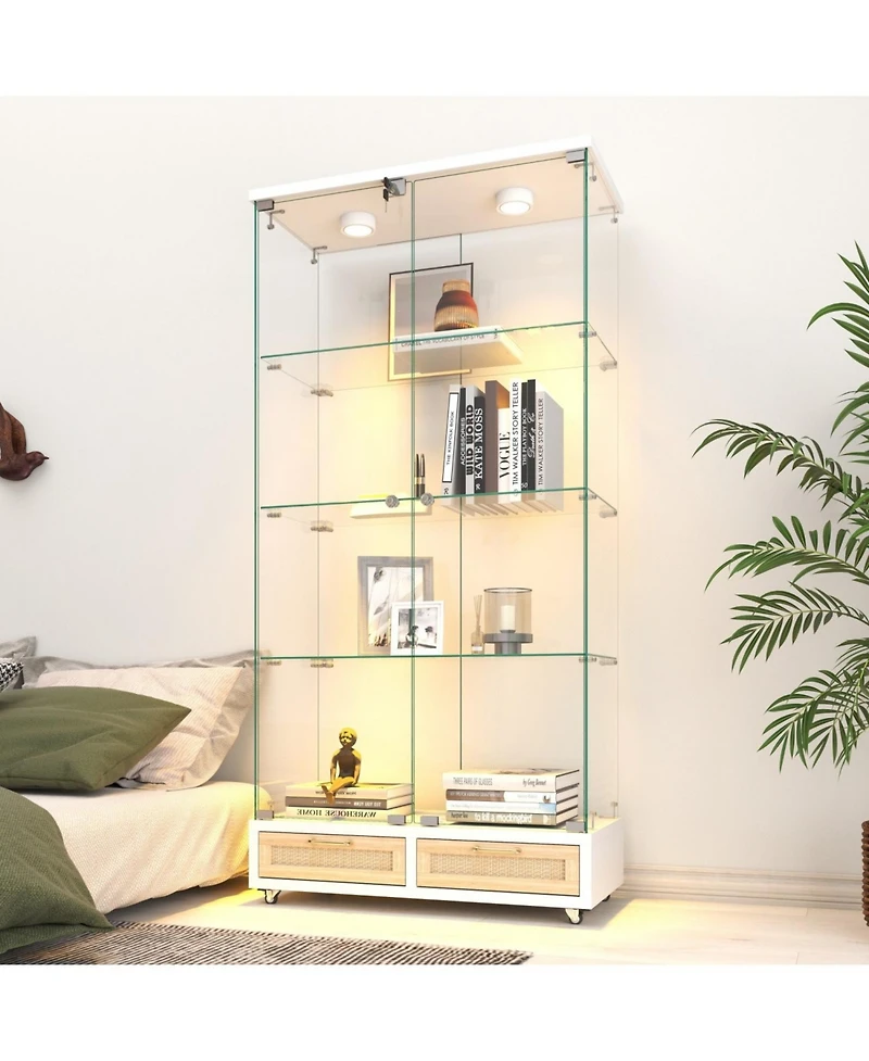 Streamdale Furniture Streamdale Modern Glass Display Cabinet w/ Drawers & Led Lights