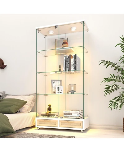Streamdale Furniture Streamdale Modern Glass Display Cabinet w/ Drawers & Led Lights