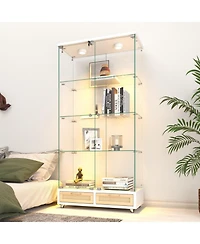 Streamdale Furniture Streamdale Modern Glass Display Cabinet w/ Drawers & Led Lights