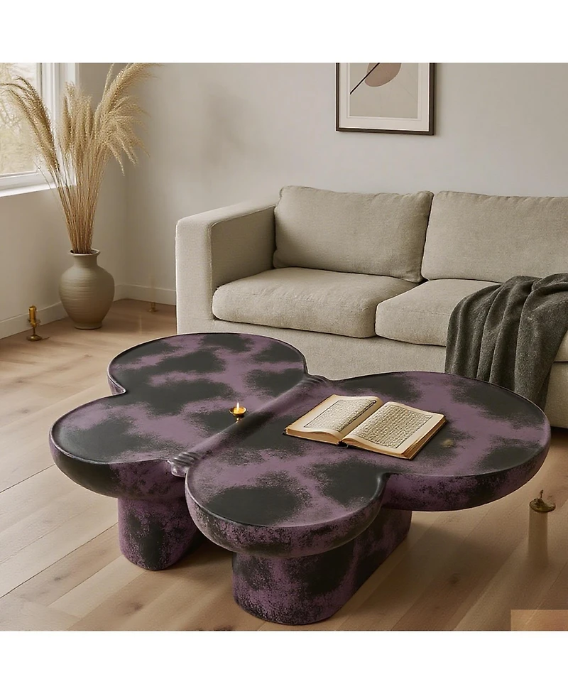 Streamdale Modern Faux Travertine Coffee Table, Purple & Black
