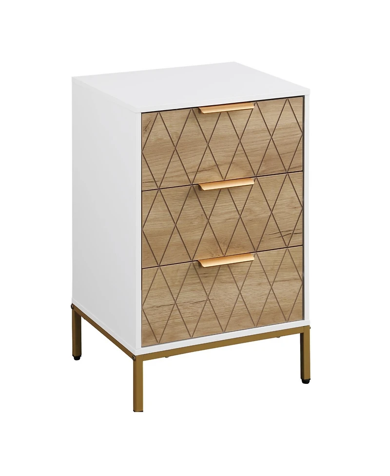 Streamdale Furniture White & Natural Mid-Century Nightstand with Gold Accents