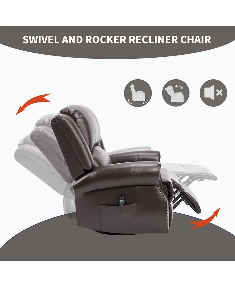 Streamdale Furniture Streamdale Heat Massage Rocker Recliner Chair, Swivel Fabric