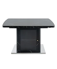 Streamdale Furniture Modern Extendable Black Marble Dining Table with Storage