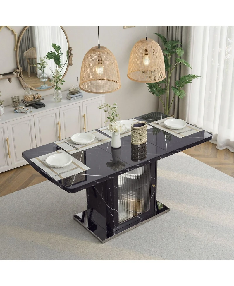 Streamdale Furniture Modern Extendable Black Marble Dining Table with Storage