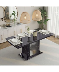 Streamdale Furniture Modern Extendable Black Marble Dining Table with Storage