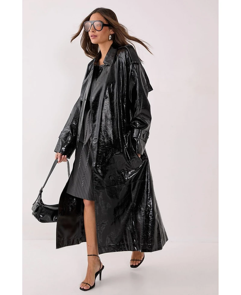 Nasty Gal Women's High Shine Faux Leather Trench Coat