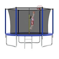 Streamdale Furniture 8FT Blue Trampoline with Safety Net and Ladder for Kids Outdoor