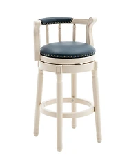 Streamdale Furniture Bar Stools Seat Height 26" Leather Wooden Bar Stools(White-blue 1pc)