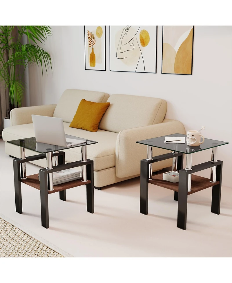 Streamdale Furniture 2 Modern Glass Tea/Coffee Tables, Gray/Black
