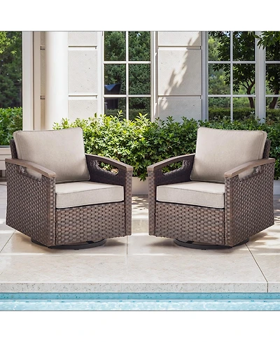 Gymojoy Farmhouse 2-Piece Pe Wicker Outdoor Rocking Chair with Olefin Cushions/Metal Armrest