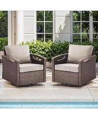 Gymojoy Farmhouse 2-Piece Pe Wicker Outdoor Rocking Chair with Olefin Cushions/Metal Armrest