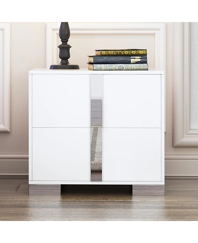 Streamdale Elegant White Mirrored Nightstand with 2 Drawers