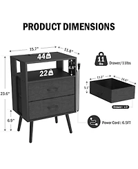 Streamdale Furniture Charging Nightstand with Led & Fabric Drawers