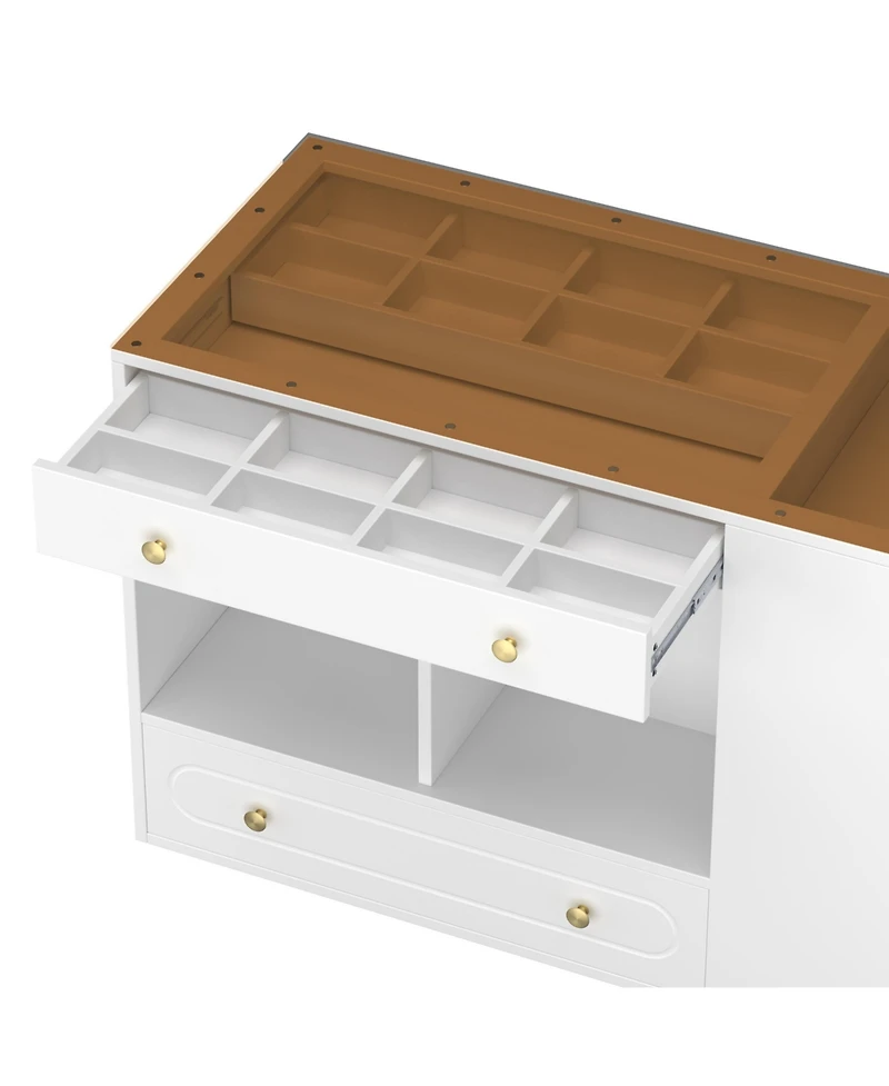 Streamdale Furniture Closet Island with Drawers, Glass Top, Shelves, Jewelry Storage - White