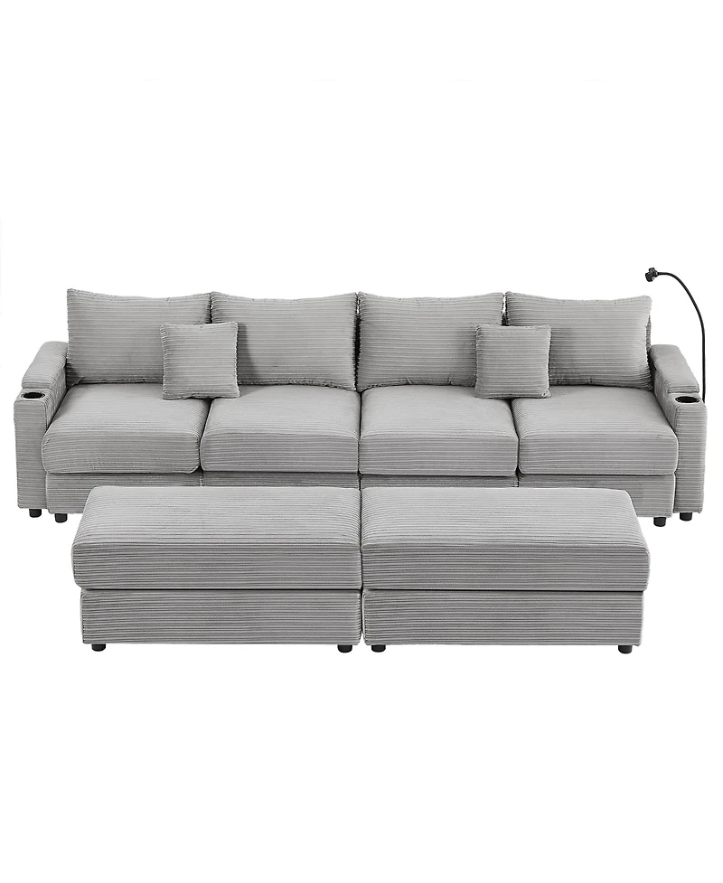 Streamdale Furniture 123" Modern Sectional Sofa w/ Storage, Ottomans, Usb, Cup & Phone Holders - Grey
