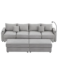 Streamdale Furniture 123" Modern Sectional Sofa w/ Storage, Ottomans, Usb, Cup & Phone Holders - Grey