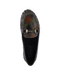 L'Artiste Women's Delavigne Handpainted Floral Loafers with Gold Bit Accent, Cushioned Insole & Flexible Sole