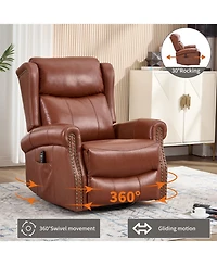 Streamdale Furniture Streamdale Red Leather Heat Massage Rocker Swivel Recliner