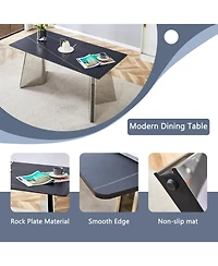 Streamdale Furniture Marble-Patterned Dining Table & Gray Pu Chairs (63"x31.5"x30)