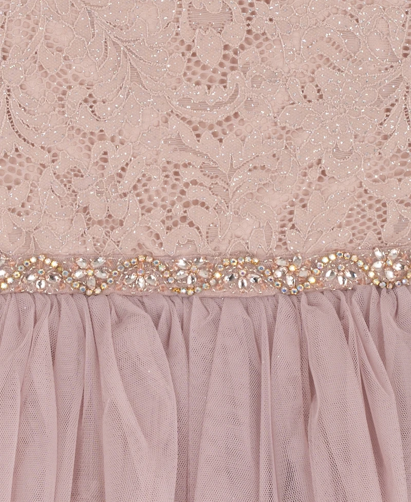 Rare Editions Girls' 7-16 Glitter Lace Bodice Dress