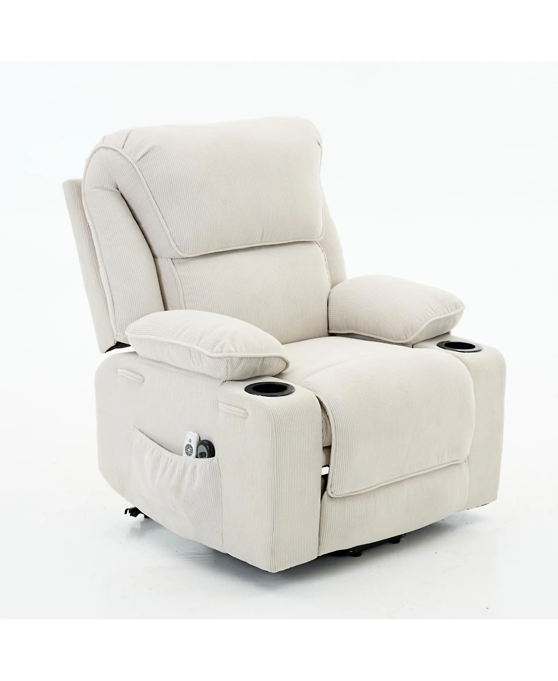 Streamdale Furniture Streamdale Ivory Remote-Controlled Heating and Massage Assistive Recliner for Seniors