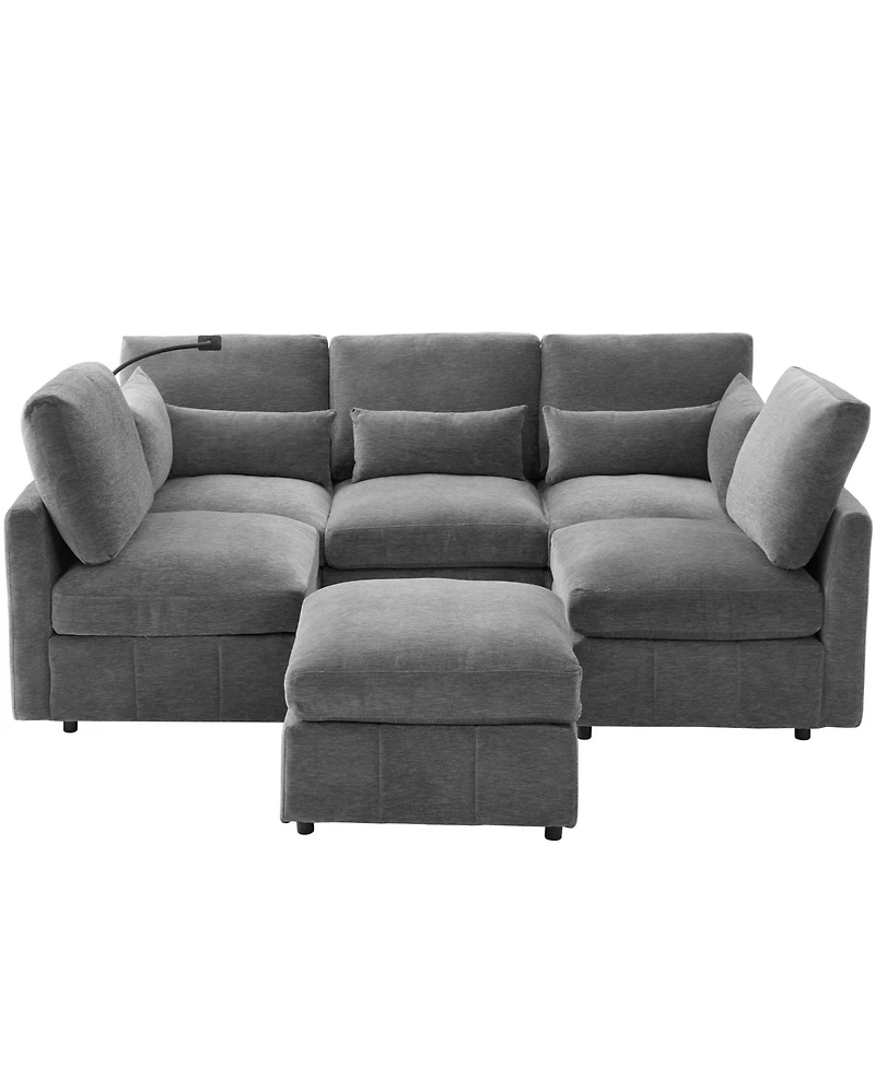 Streamdale Furniture Modern Sectional Sofa U-Shaped Couch w/ Ottoman, Usb & Phone Holder - Grey