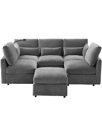 Streamdale Furniture Modern Sectional Sofa U-Shaped Couch w/ Ottoman, Usb & Phone Holder - Grey