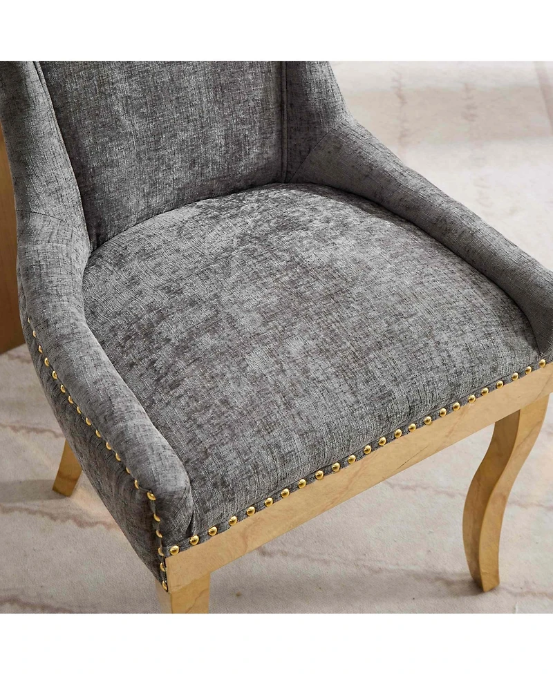 Streamdale Furniture Streamdale Chenille Dining Chairs, Gold Legs, Rivet Trim, Set of 2