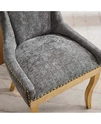 Streamdale Furniture Streamdale Chenille Dining Chairs, Gold Legs, Rivet Trim, Set of 2
