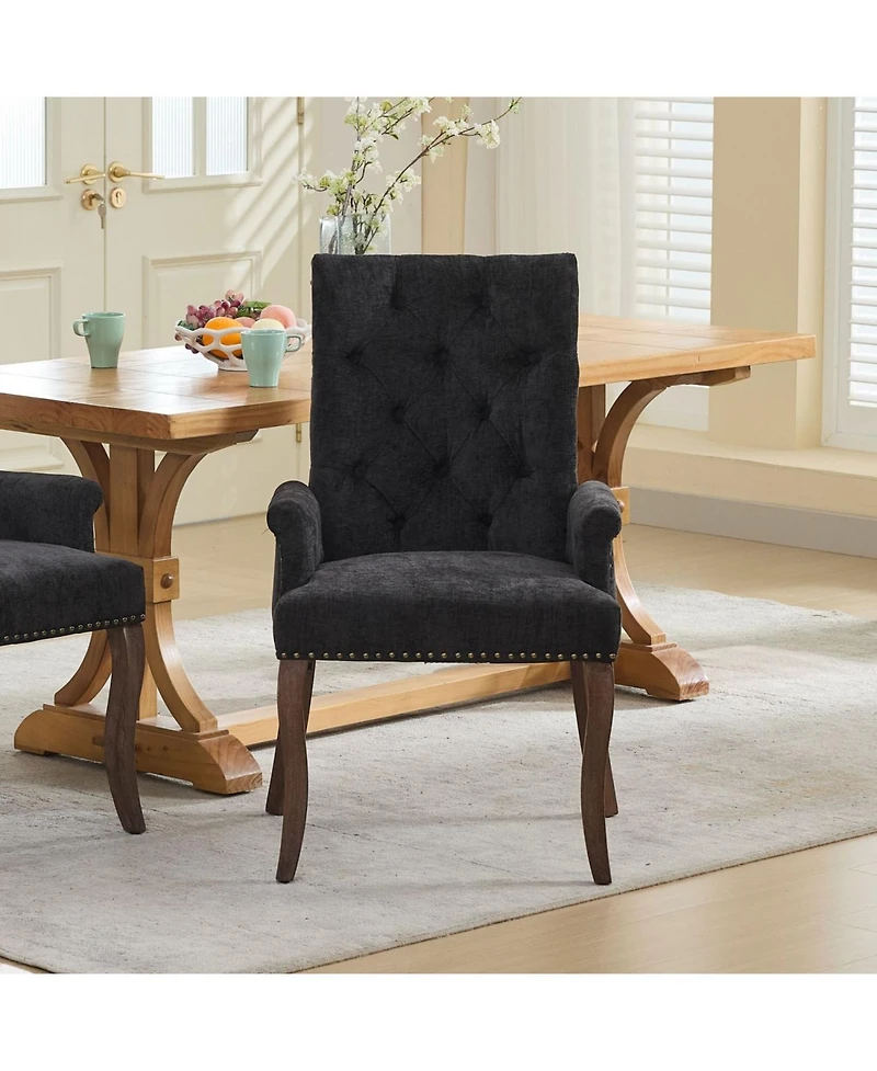 Streamdale Furniture Chenille Upholstered Dining Chair, Wood Legs, Tufted, Black